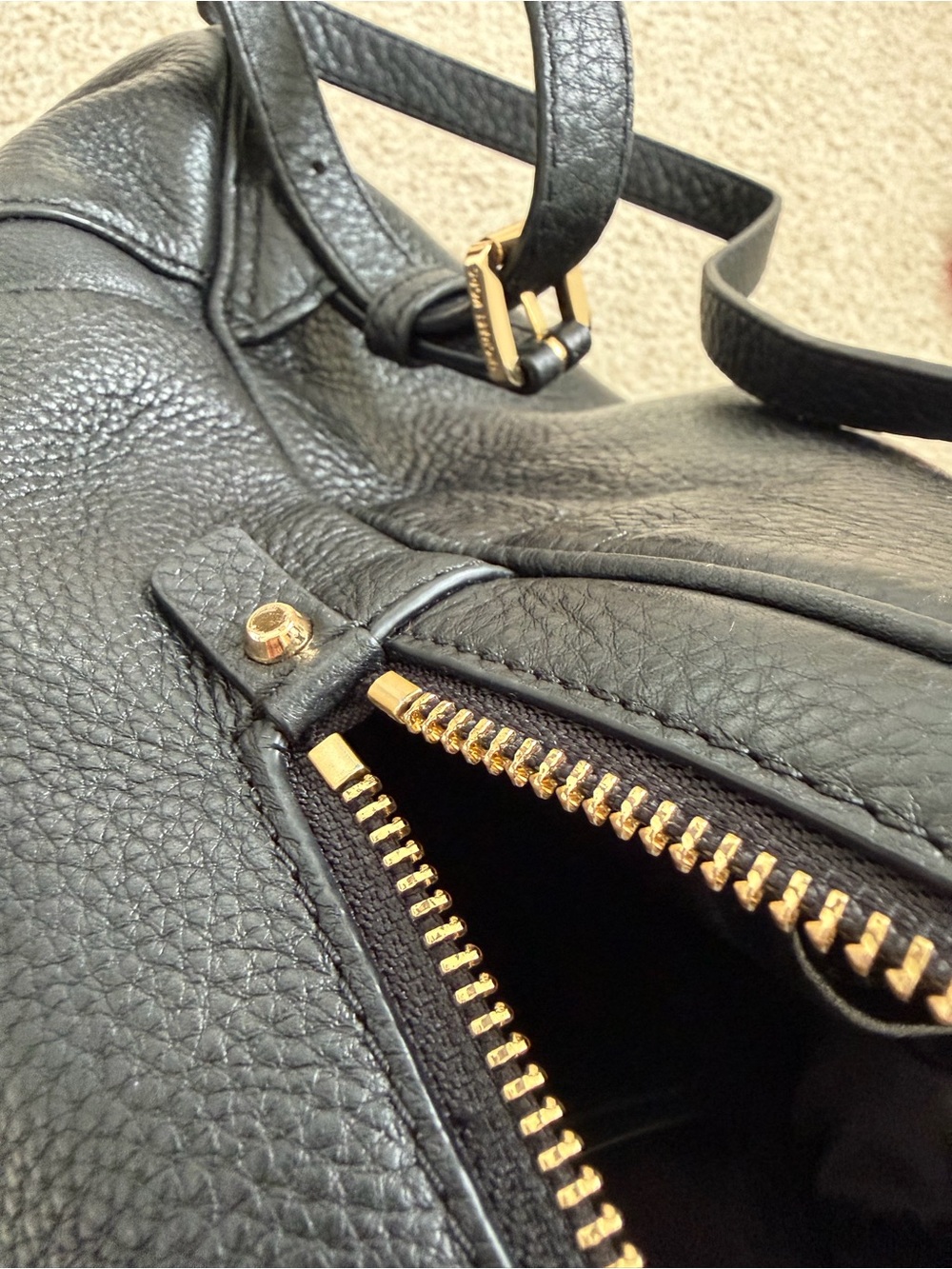 Michael Kors Black Pebbled Leather Backpack Gold Hardware Medium - Picture 14 of 16